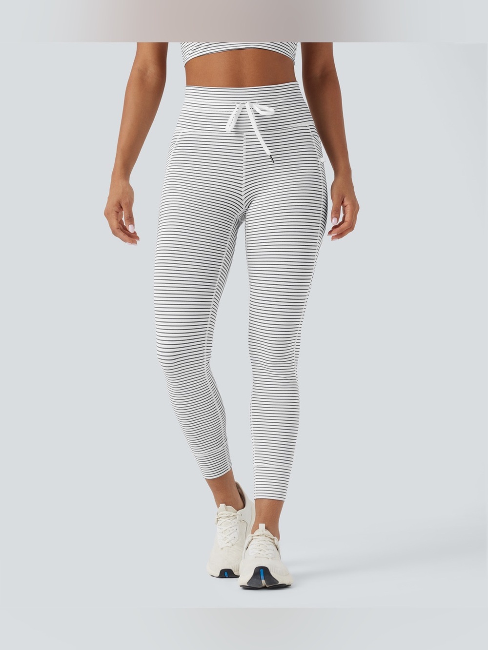 Halara NWT High Waisted Striped Drawstring 7/8 Leggings Pockets Small - Picture 2 of 6